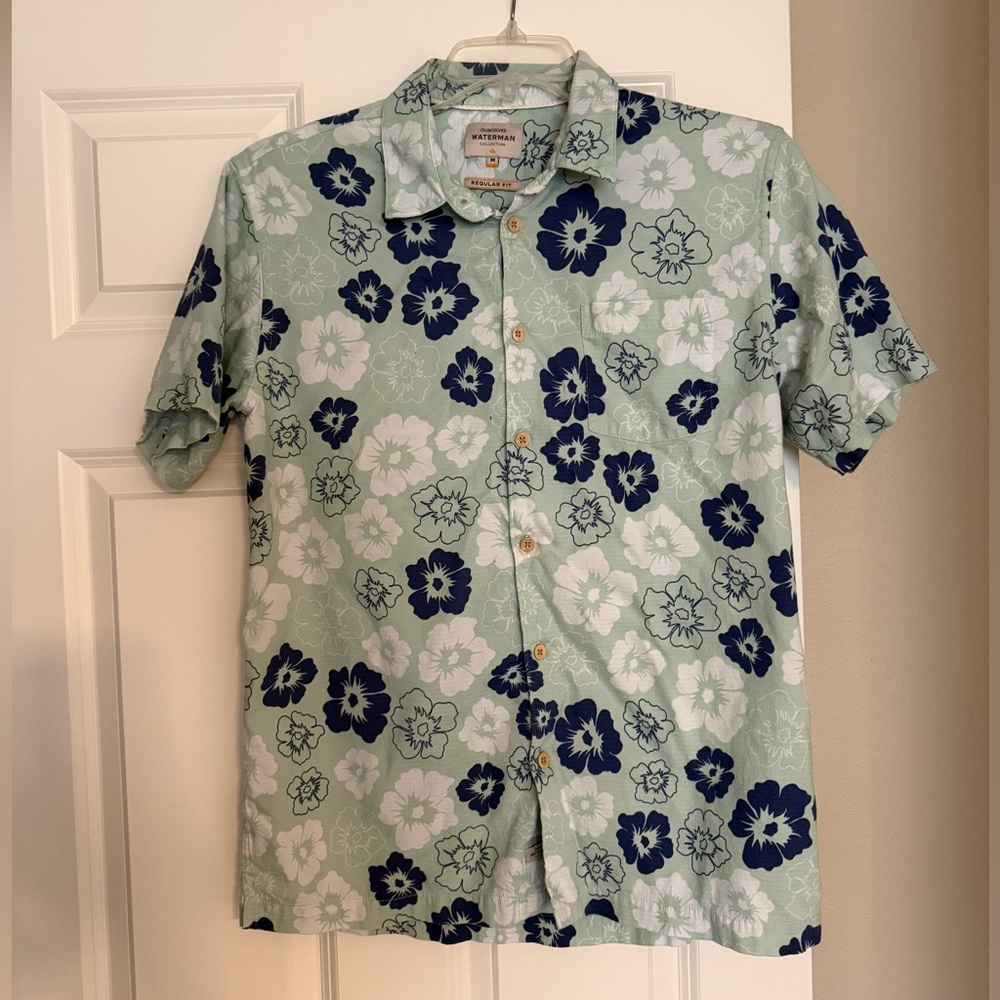 Quiksilver Waterman Collection Men's Green and Blue Floral Shirt